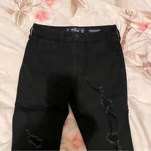 Hollister black ripped high rise crop super skinny jeans